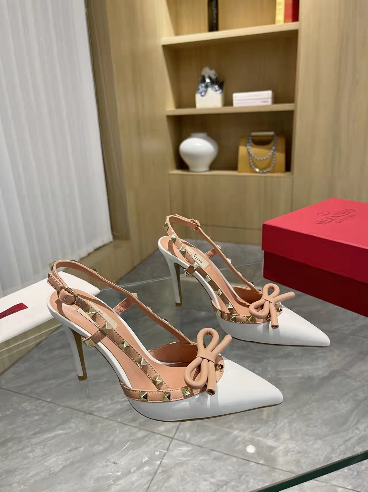 Valentino Rockstud Bow Slingback Pumps 95mm Sheepskin