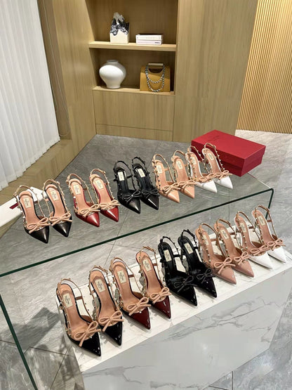 Valentino Rockstud Bow Slingback Pumps 95mm Sheepskin