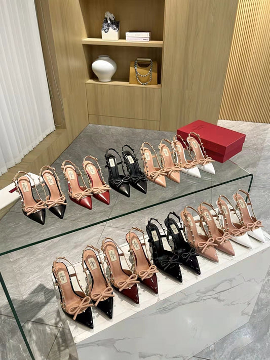 Valentino Rockstud Bow Slingback Pumps 95mm Sheepskin