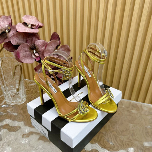 Aquazzura Slingback Heel 10cm Gold Metalic Calfskin