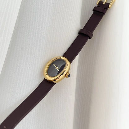 Baignoire Gold Case Burgundy Leather Burgundy Dial