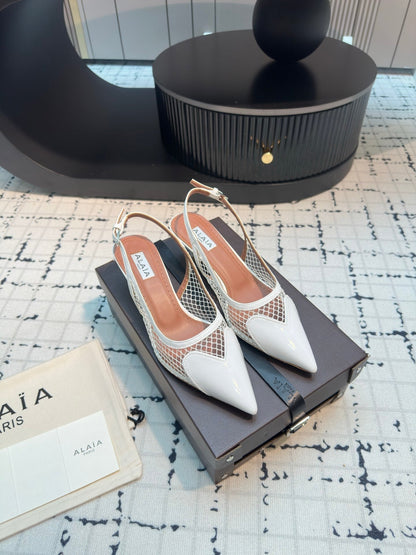 Alaia Heart 50mm Heels Slingbacks White Sheepskin  800931