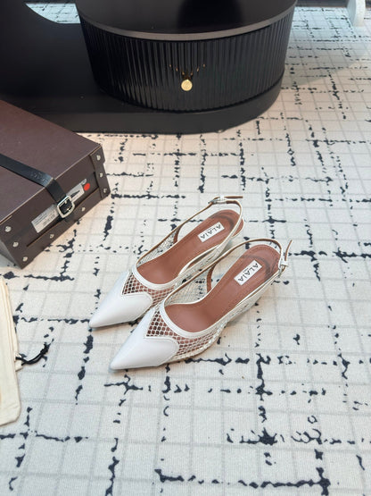 Alaia Heart 50mm Heels Slingbacks White Sheepskin  800931