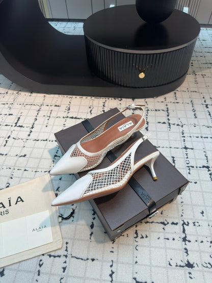 Alaia Heart 50mm Heels Slingbacks White Sheepskin  800931