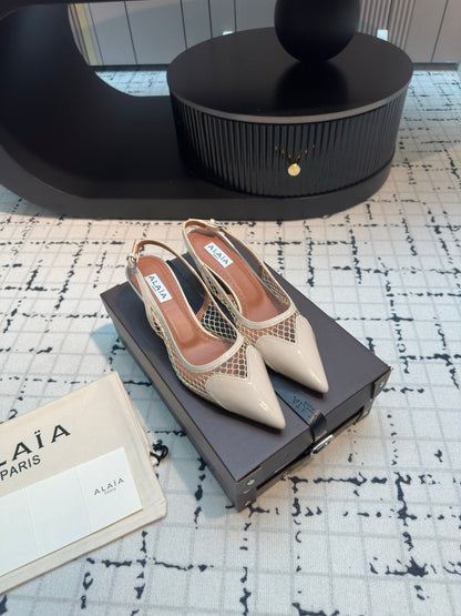 Alaia Heart 50mm Heels Slingbacks Ivory Sheepskin 800932