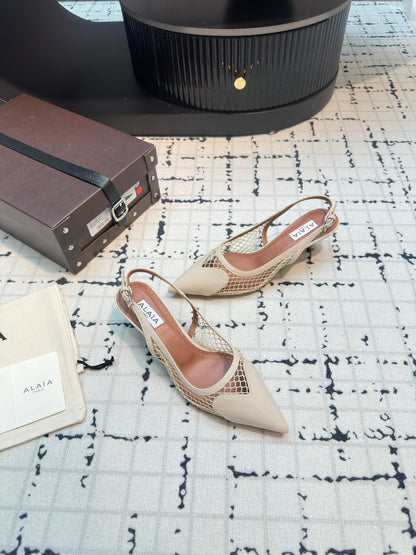 Alaia Heart 50mm Heels Slingbacks Ivory Sheepskin 800932