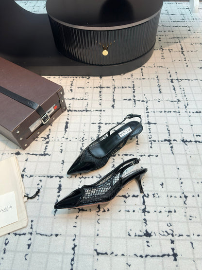 Alaia Heart 50mm Heels Slingbacks Black Sheepskin 800933