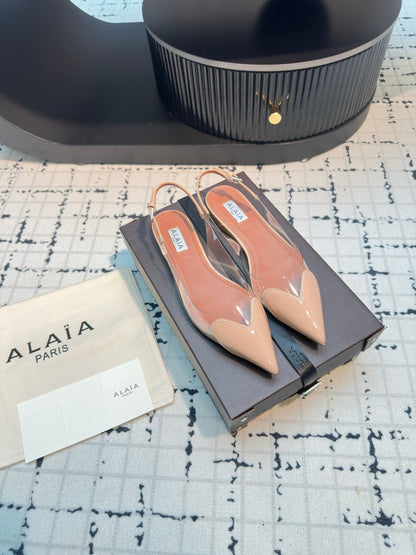 Alaia Heart Flat Slingbacks Nude Sheepskin 800936