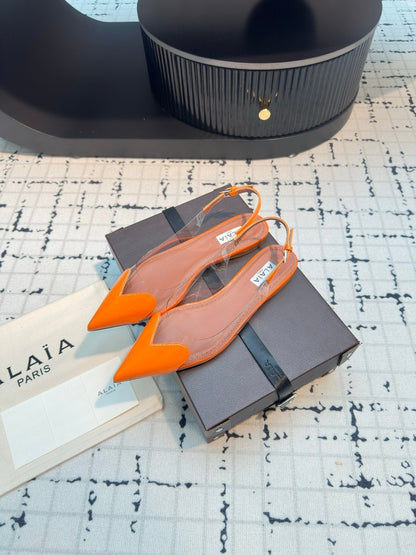 Alaia Heart Flat Slingbacks Orange Sheepskin 800941