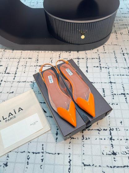 Alaia Heart Flat Slingbacks Orange Sheepskin 800941