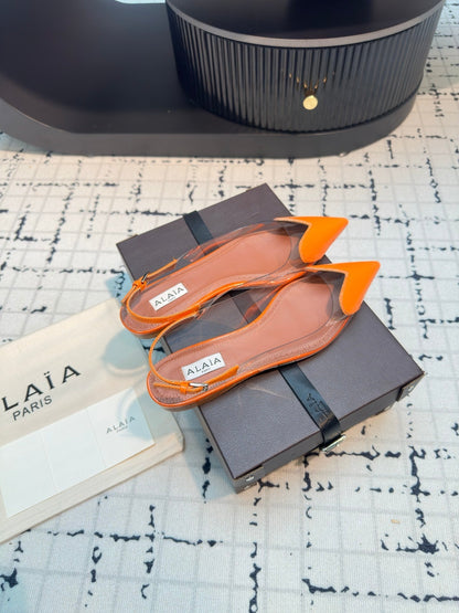 Alaia Heart Flat Slingbacks Orange Sheepskin 800941