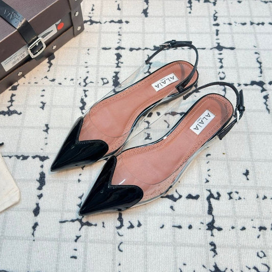 ALAIA FLAT SLINGBACK IN BLACK PATENT CALFSKIN AND FILM