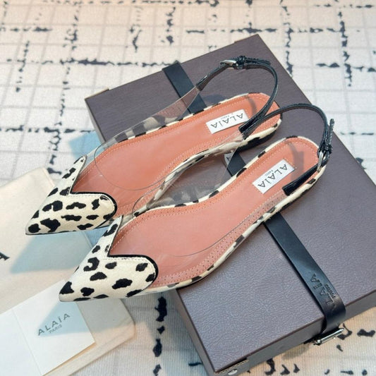 ALAIA FLAT SLINGBACK IN BLACK MIX WHITE PATENT CALFSKIN AND FILM