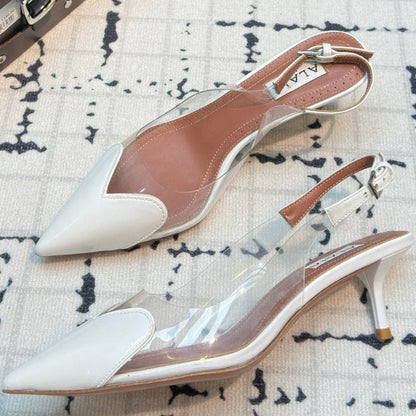 Alaia Heart 50mm Heels Slingbacks White Sheepskin 810202
