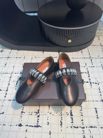 Alaila Ballet Flats In Black Cowhide 895229