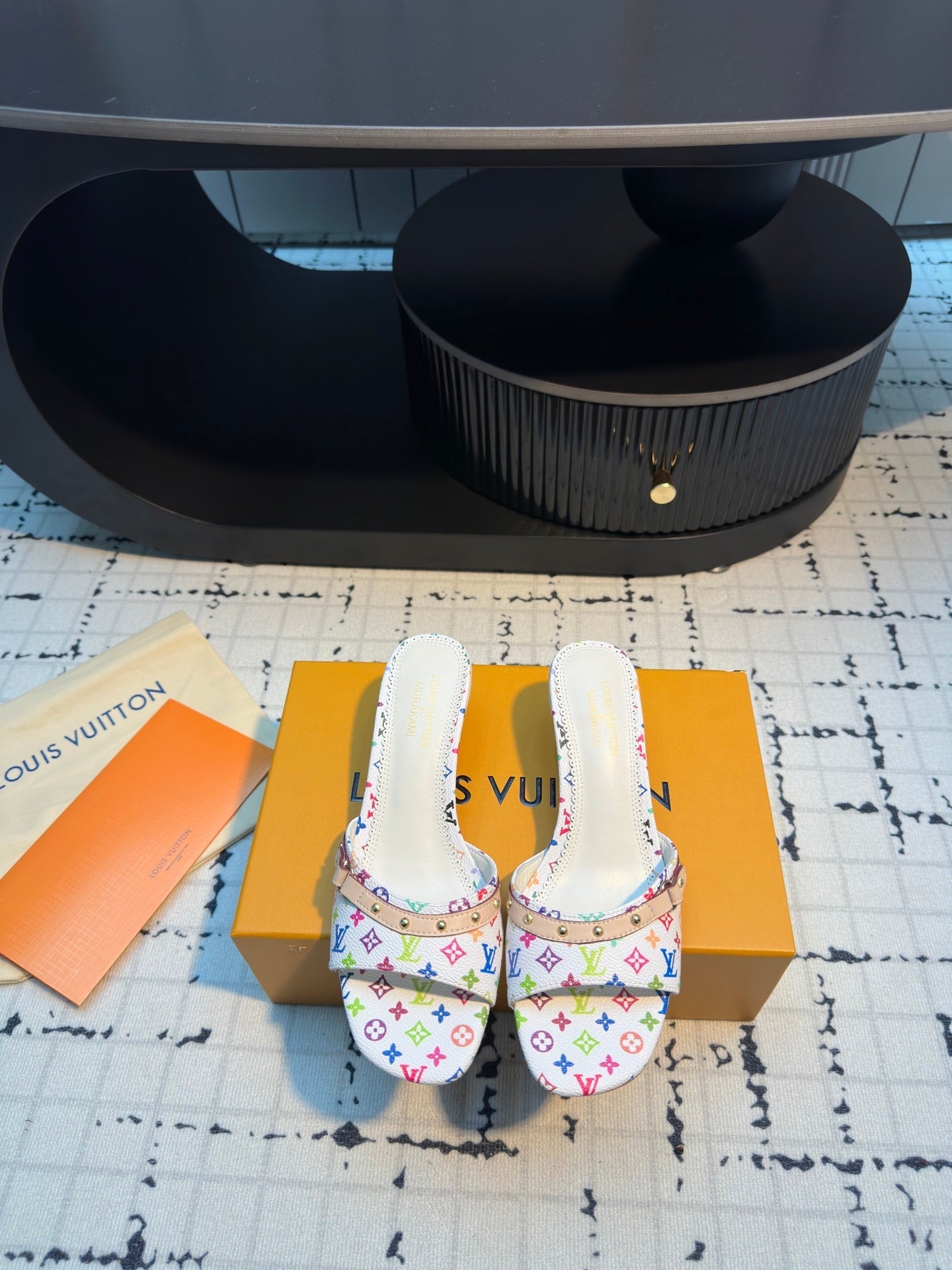 LV Mule 6AM LV x TM 55mm White with Monogram Multicolore Leather 218907
