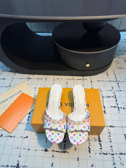 LV Mule 6AM LV x TM 55mm White with Monogram Multicolore Leather 218907