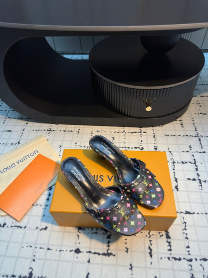 LV Mule 6AM LV x TM 55mm Black with Monogram Multicolore Leather 218908
