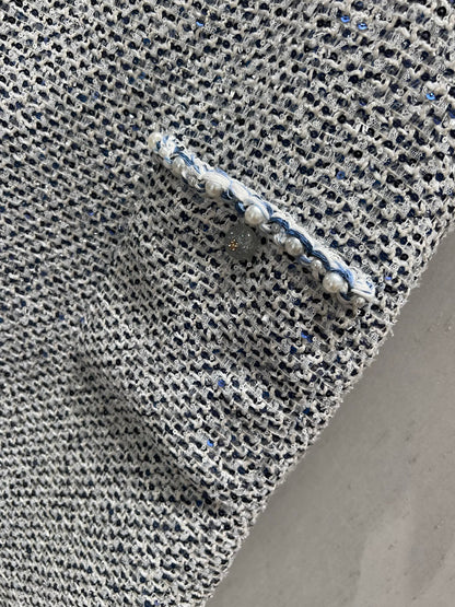 CC 25 Tweed Dress Gray Blue Woven Fabric