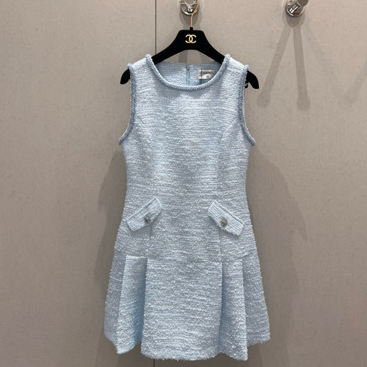 CC 25 Tweed Dress Blue Woven Fabric