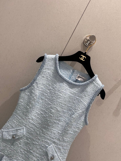 CC 25 Tweed Dress Blue Woven Fabric