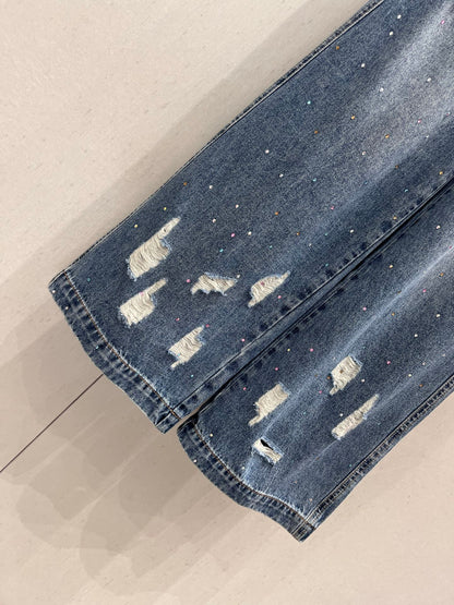 Loewe 25 Diamond Hole Straight Jeans Blue Cotton 217426