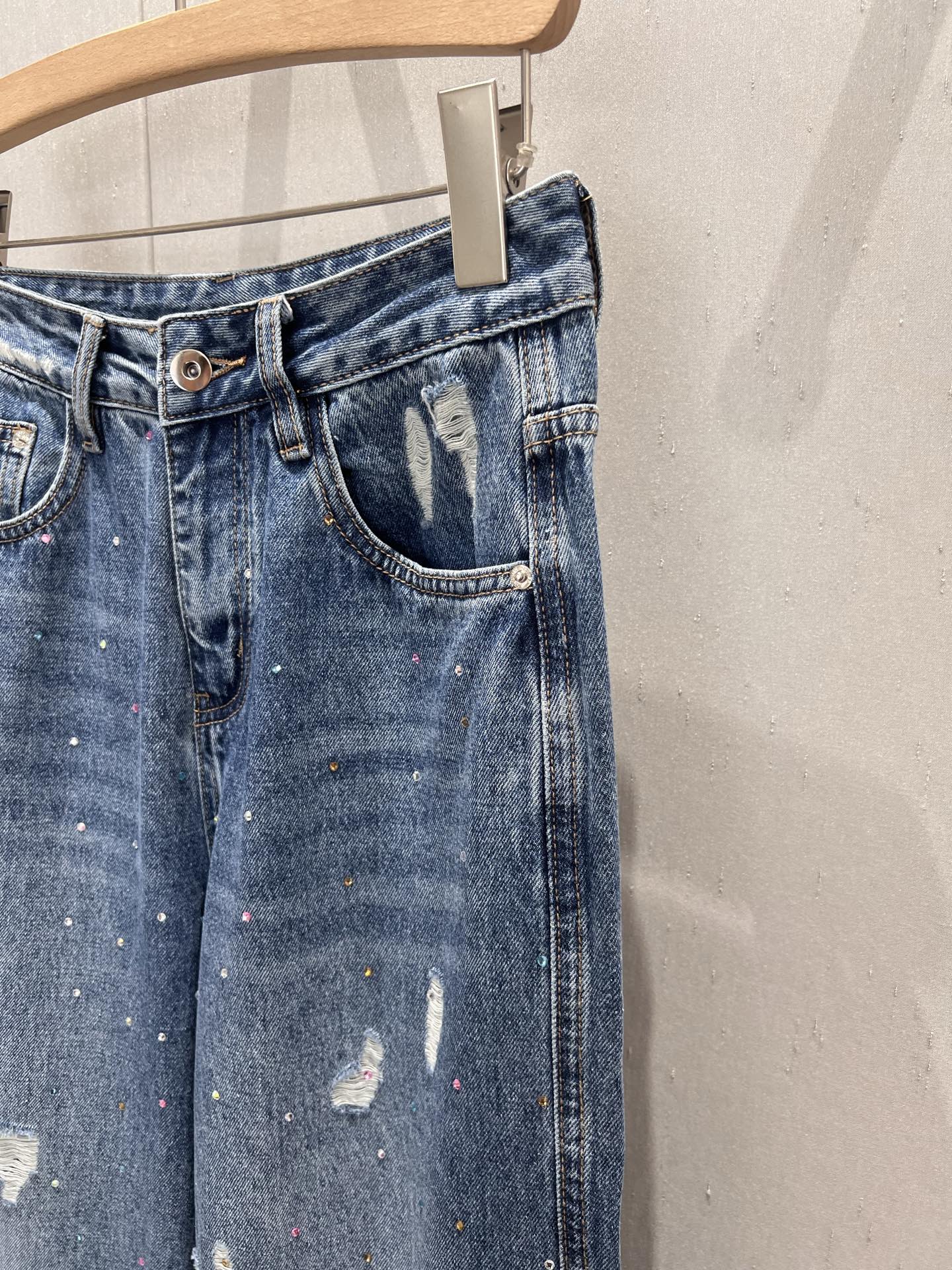 Loewe 25 Diamond Hole Straight Jeans Blue Cotton 217426