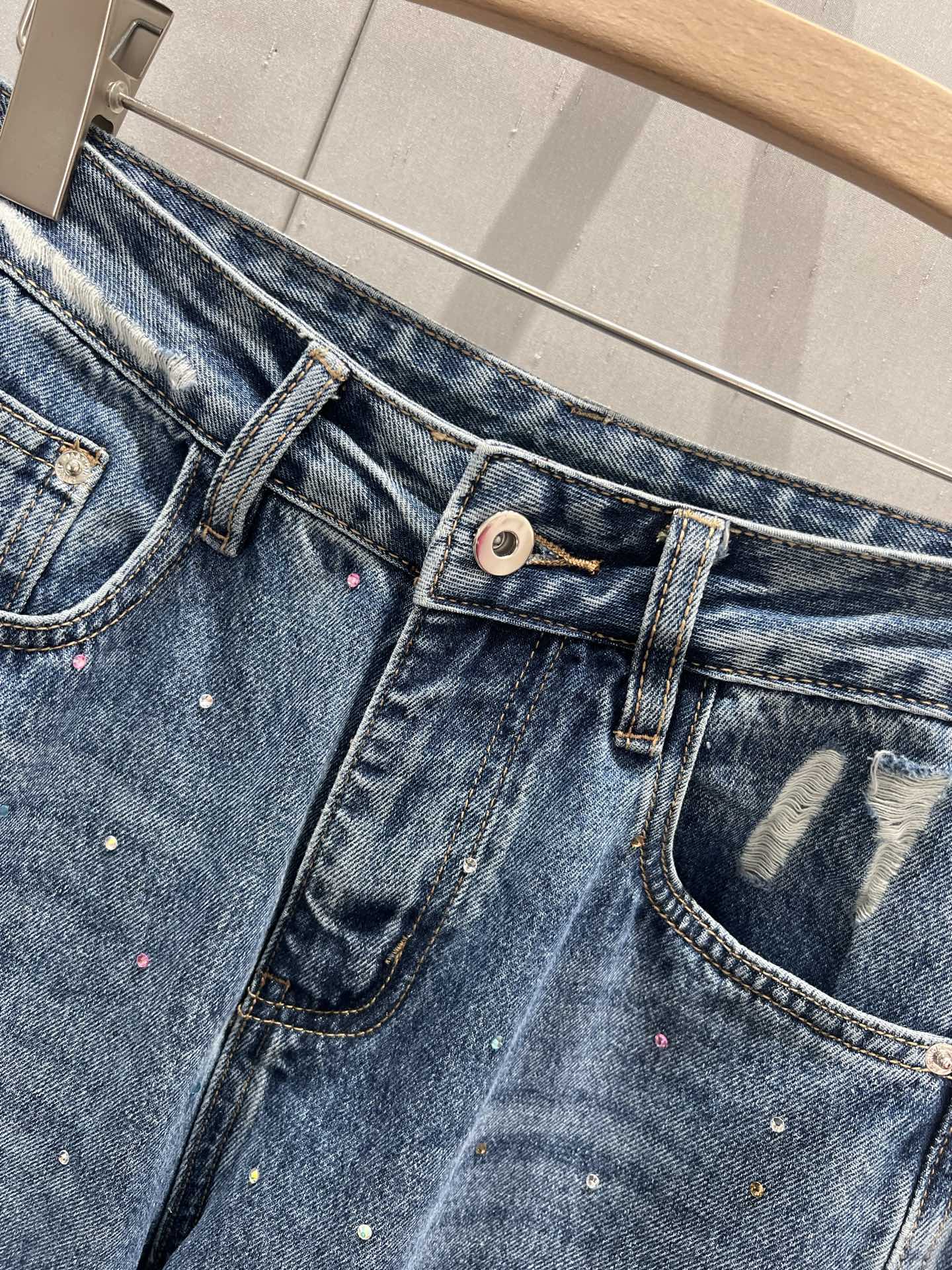 Loewe 25 Diamond Hole Straight Jeans Blue Cotton 217426