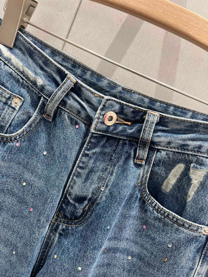 Loewe 25 Diamond Hole Straight Jeans Blue Cotton 217426