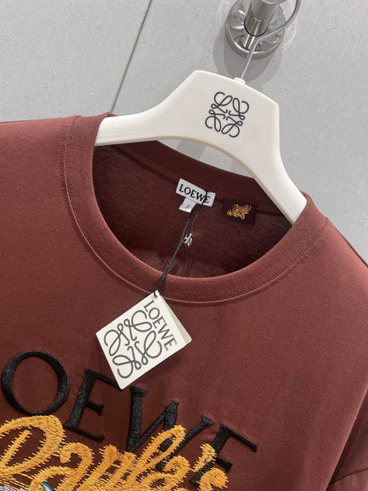 Loewe 25 Round Neck Short-sleeved T-shirt Brown Polyester Fiber 218147