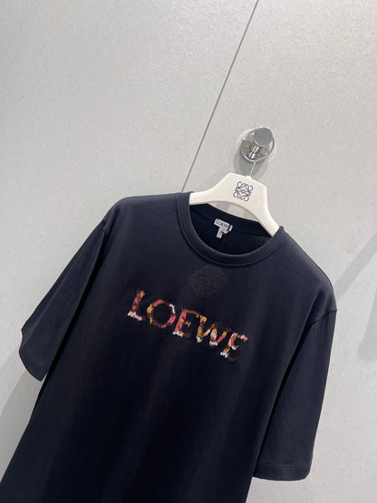 Loewe 25 Embroidered Short-sleeved T-shirt Black Cotton 221445