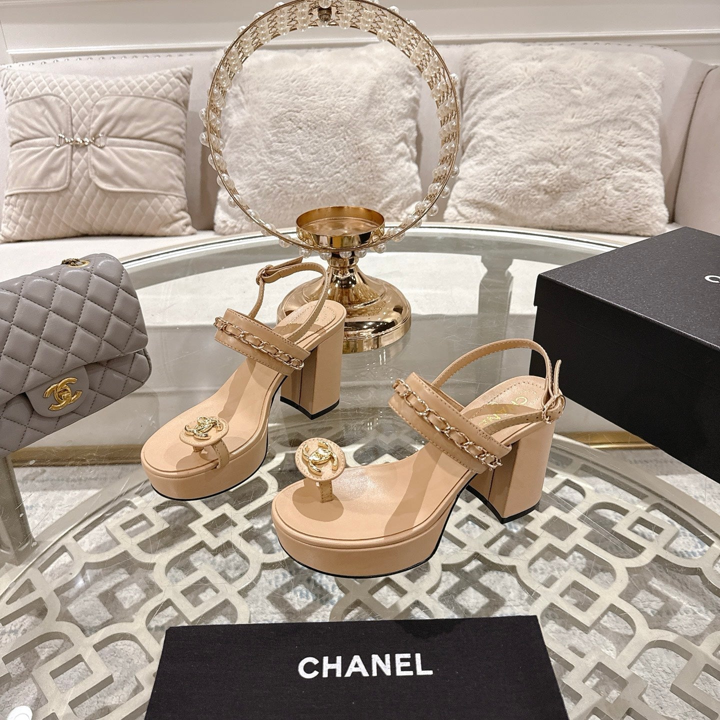 CC 25 Sandal Platform Heels Nude Lambskin 268973