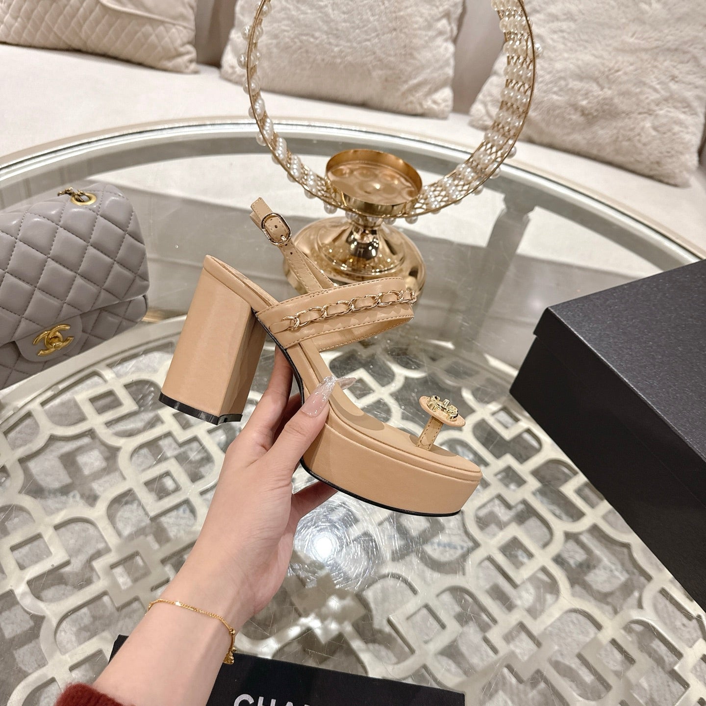 CC 25 Sandal Platform Heels Nude Lambskin 268973