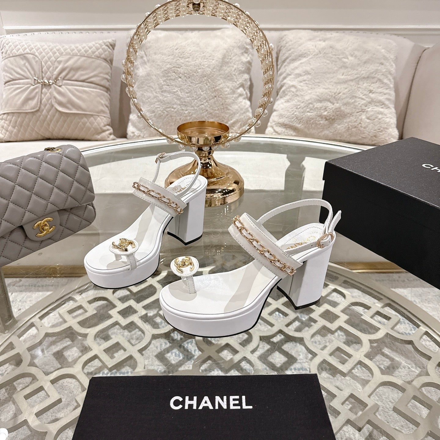 CC 25 Sandal Platform Heels White Lambskin 268974