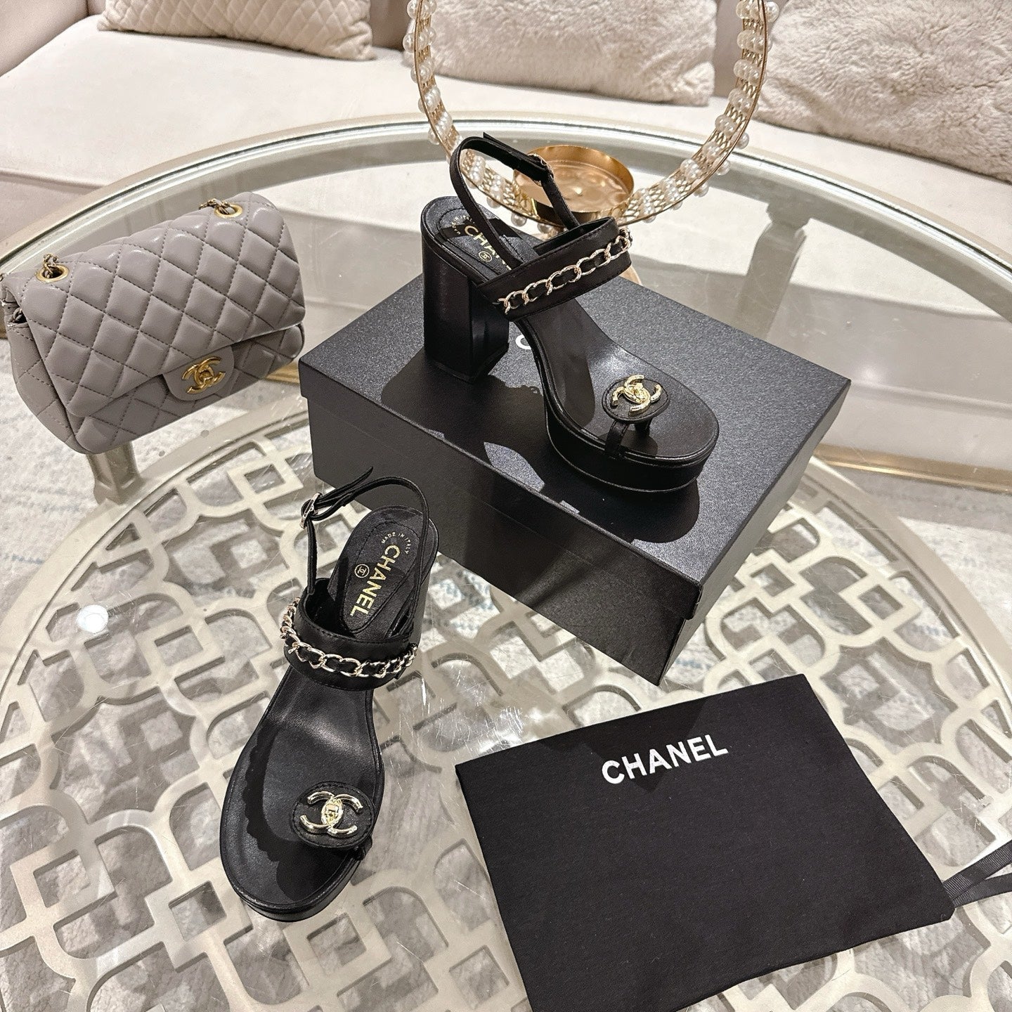 CC 25 Sandal Platform Heels Black Lambskin 268975