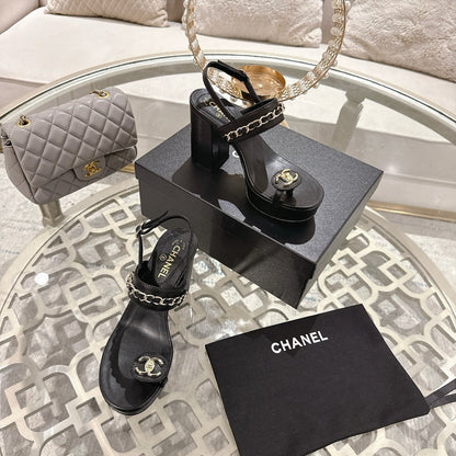 CC 25 Sandal Platform Heels Black Lambskin 268975