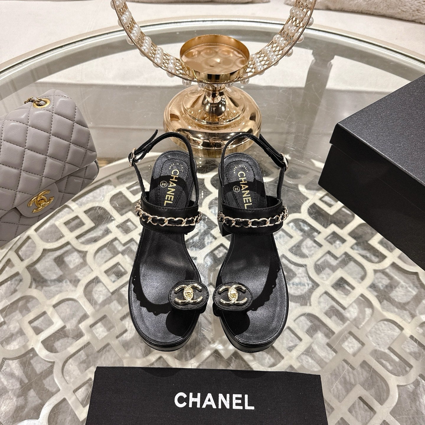 CC 25 Sandal Platform Heels Black Lambskin 268975
