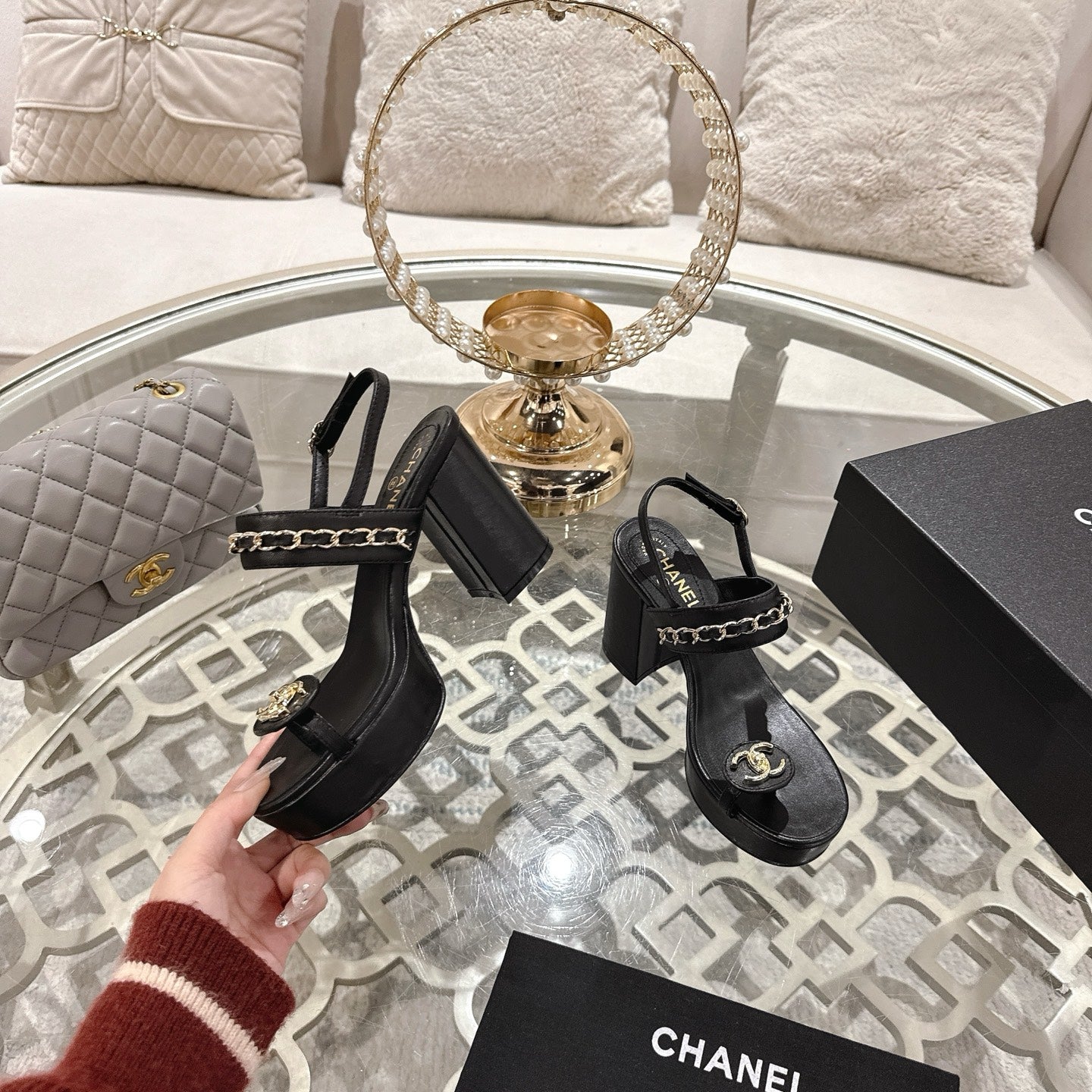 CC 25 Sandal Platform Heels Black Lambskin 268975