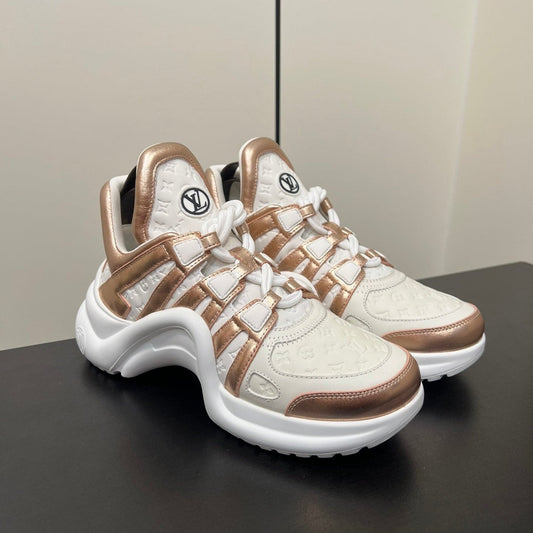 LV Archlight Sneaker 50mm White Mix Metallic Bronze Monogram Cowhide