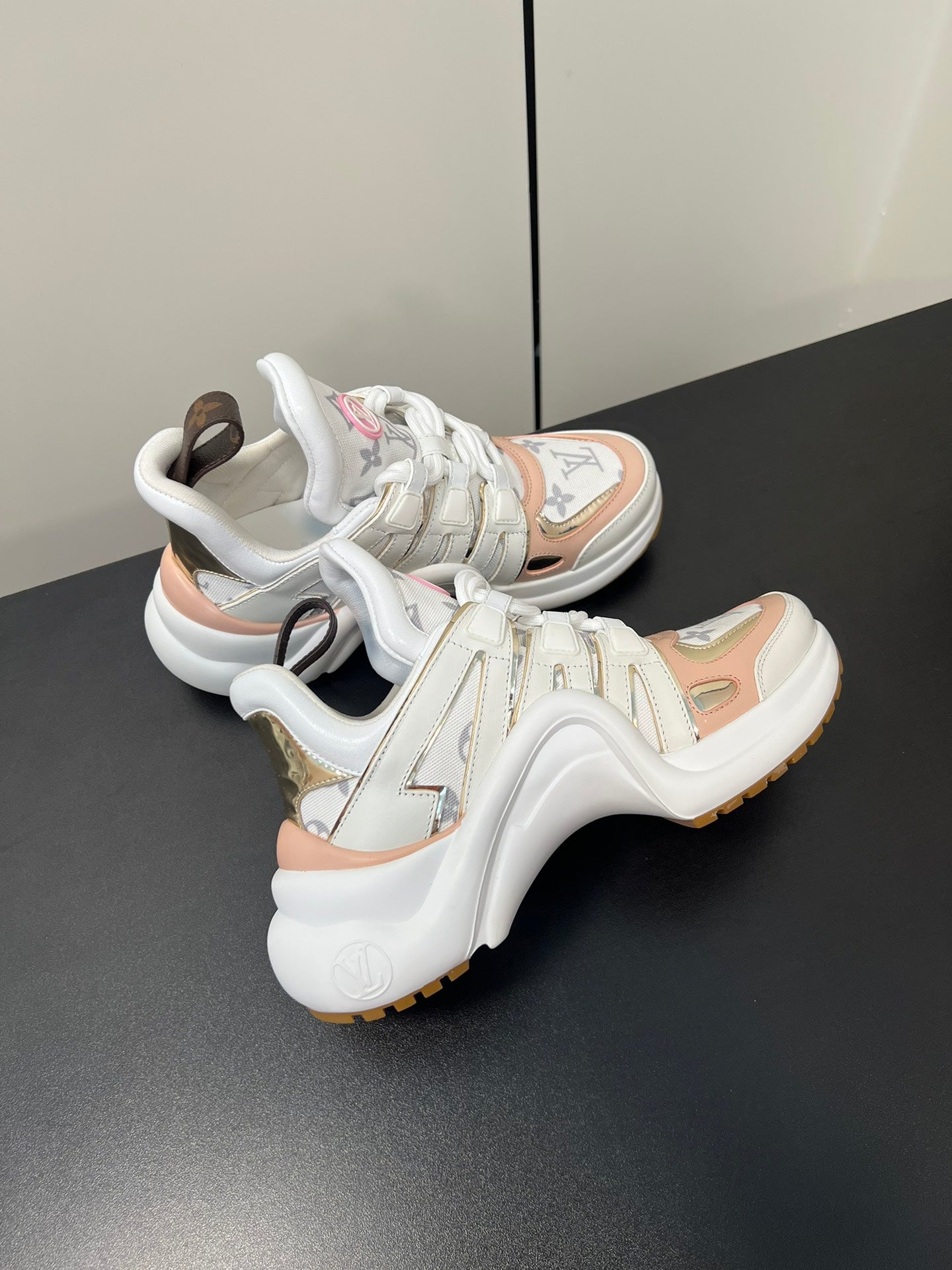 LV Archlight Sneaker 50mm White Mix Pastel Pink Monogram Jacquard Fabric
