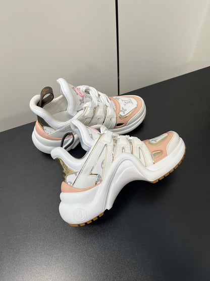 LV Archlight Sneaker 50mm White Mix Pastel Pink Monogram Jacquard Fabric