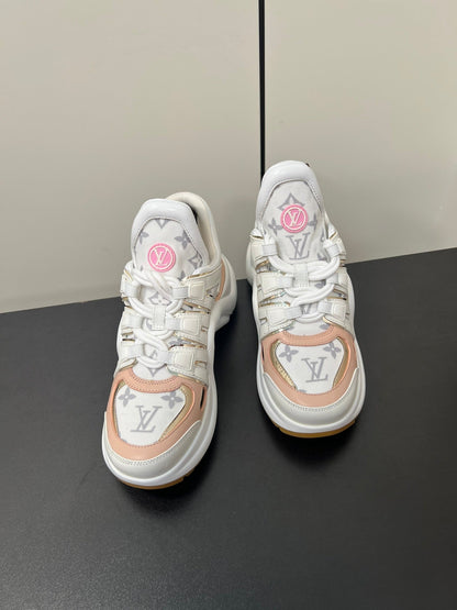 LV Archlight Sneaker 50mm White Mix Pastel Pink Monogram Jacquard Fabric