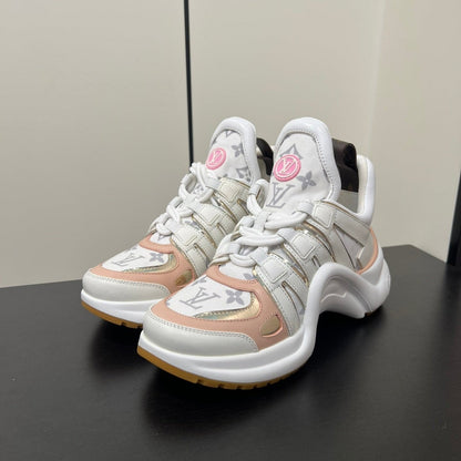 LV Archlight Sneaker 50mm White Mix Pastel Pink Monogram Jacquard Fabric