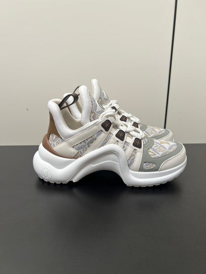 LV Archlight Sneaker 50mm White Mix Gray Brown Monogram Jacquard Fabric