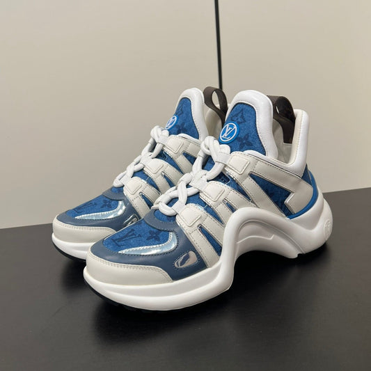 LV Archlight Sneaker 50mm White Mix Dark Blue Monogram Jacquard Fabric