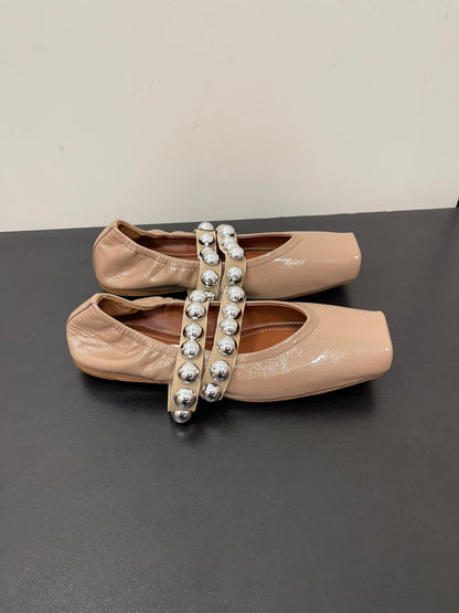 ALAIA BALLET FLATS IN ALMOND BEIGE GLOSSY CALFSKIN WITH SILVER HARDWARE