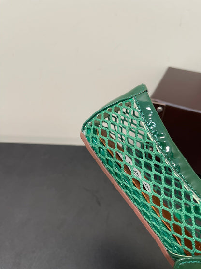 ALAIA BALLET FLATS IN COOL GREEN MESH FISHNET
