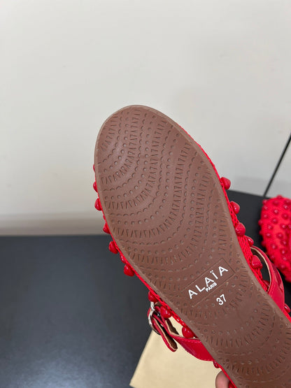 Alaila Ballet Flats With Studs On Fishnet In Red  975749