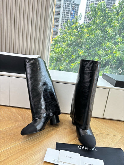 CC 25 High Boot Black Aged Calfskin Grosgrain 430338