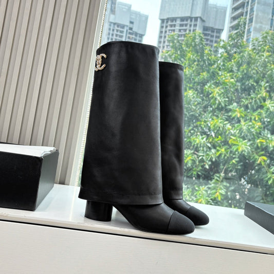 CC 25 High Boot Black Calfskin Grosgrain 430335